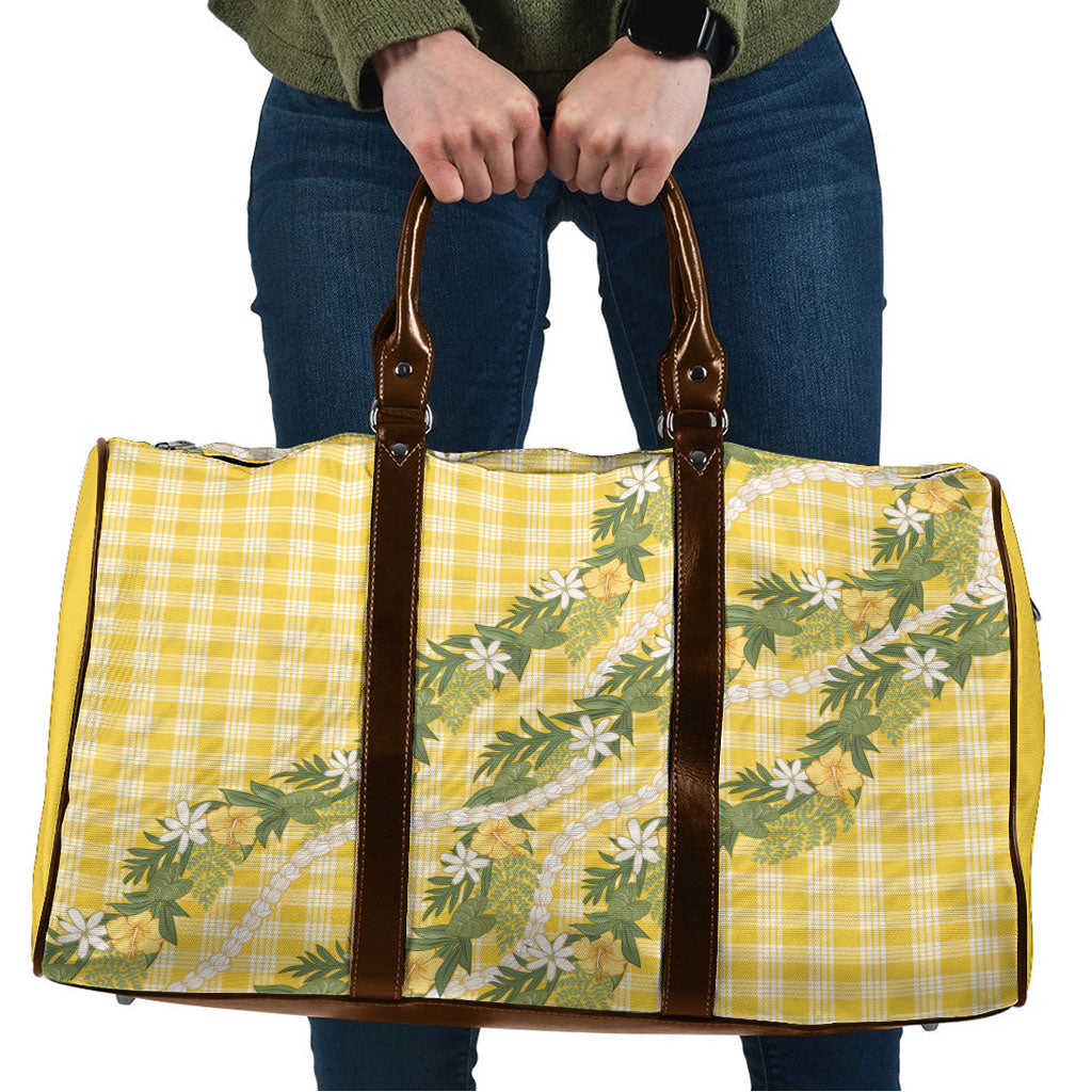 Aloha Puakenikeni Anthurium Pikake Lei Travel Bag Gold Hawaiian Palaka Pattern