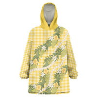 Aloha Puakenikeni Anthurium Pikake Lei Wearable Blanket Hoodie Gold Hawaiian Palaka Pattern