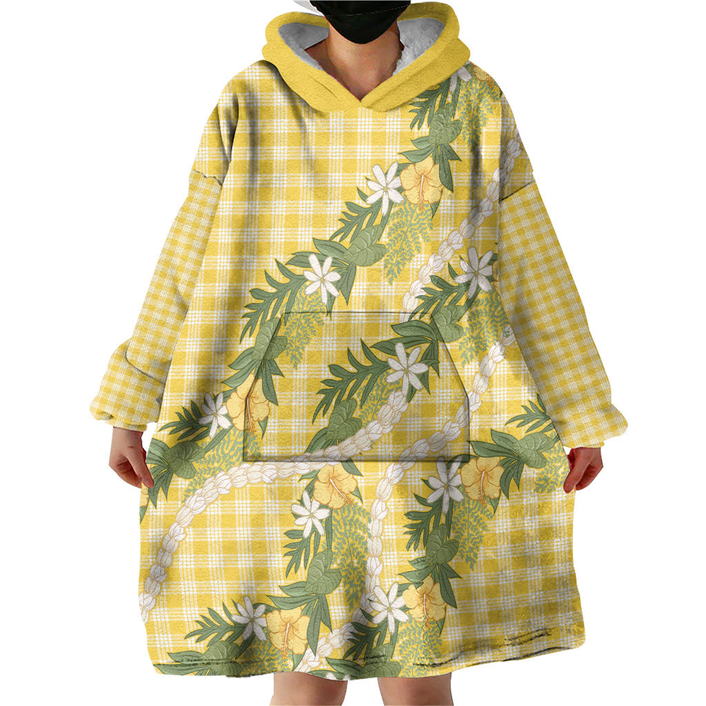 Aloha Puakenikeni Anthurium Pikake Lei Wearable Blanket Hoodie Gold Hawaiian Palaka Pattern
