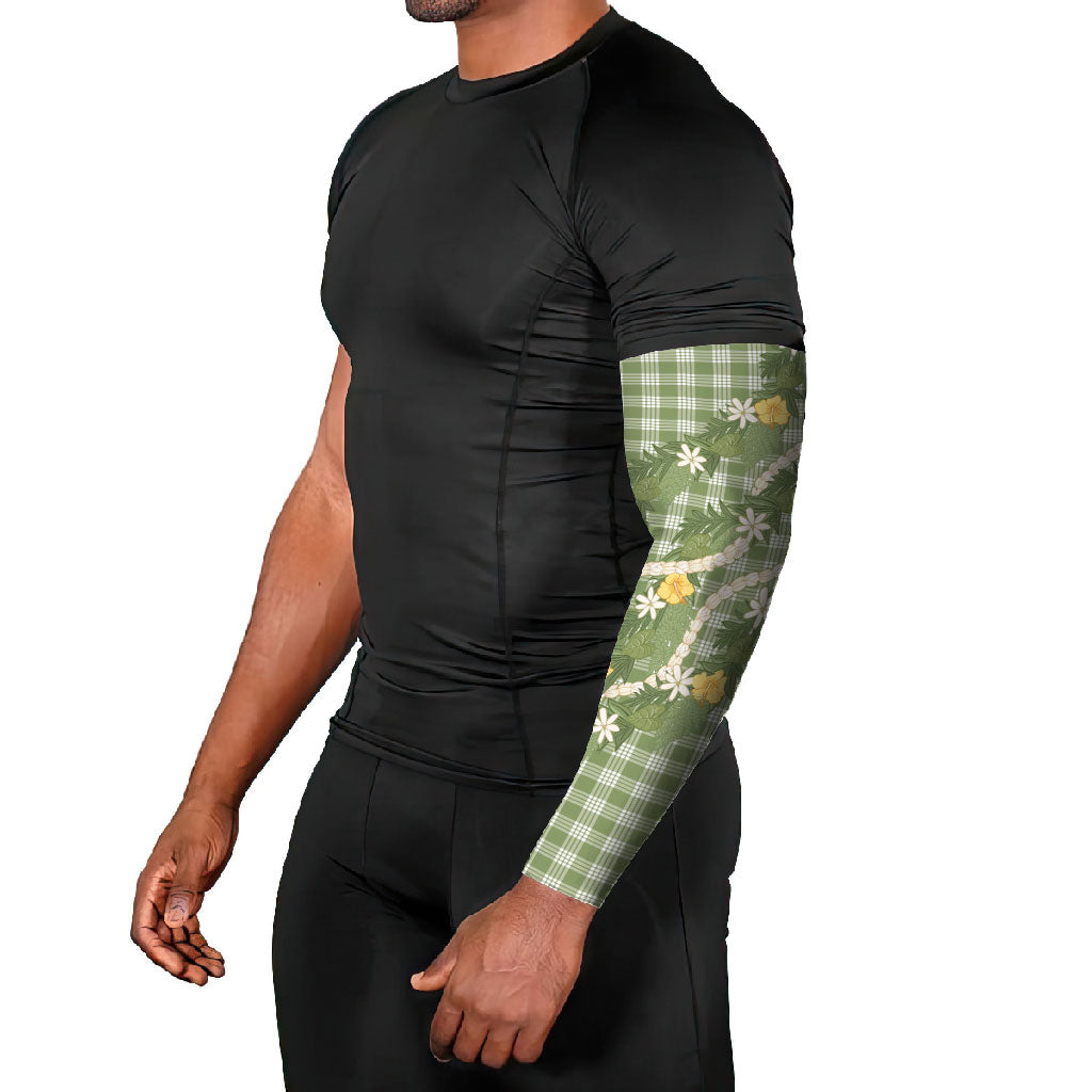 Aloha Puakenikeni Anthurium Pikake Lei Arm Sleeves Green Hawaiian Palaka Pattern LT9 - Polynesian Pride