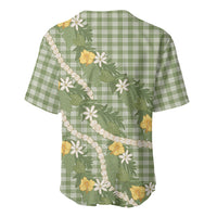 Aloha Puakenikeni Anthurium Pikake Lei Baseball Jersey Green Hawaiian Palaka Pattern