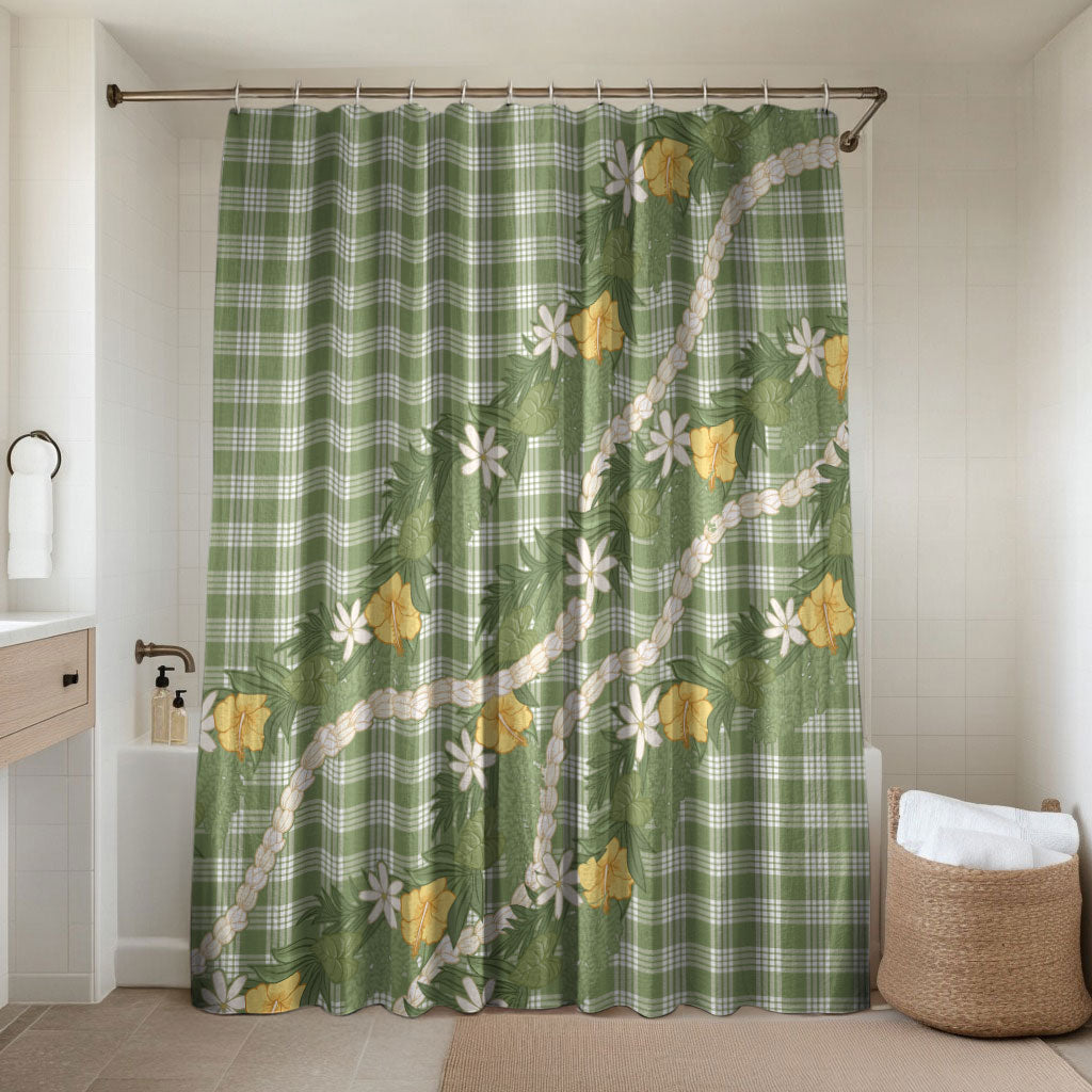 Aloha Puakenikeni Anthurium Pikake Lei Bathroom Set Green Hawaiian Palaka Pattern