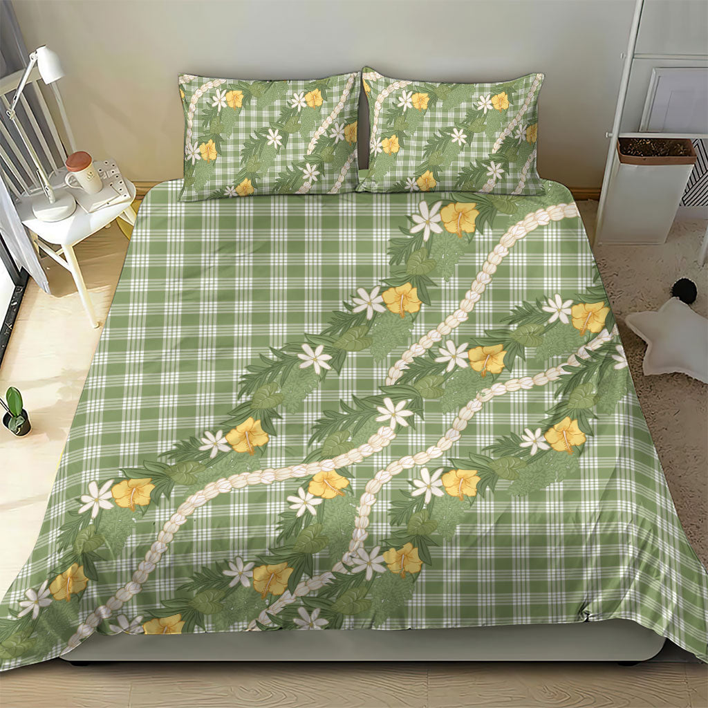 Aloha Puakenikeni Anthurium Pikake Lei Bedding Set Green Hawaiian Palaka Pattern