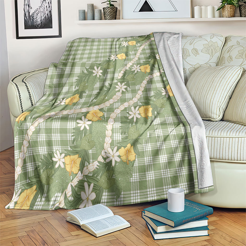 Aloha Puakenikeni Anthurium Pikake Lei Blanket Green Hawaiian Palaka Pattern