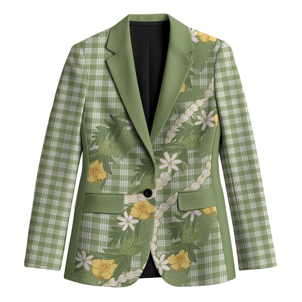 Aloha Puakenikeni Anthurium Pikake Lei Blazer Green Hawaiian Palaka Pattern