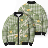 Aloha Puakenikeni Anthurium Pikake Lei Bomber Puffer Jacket Green Hawaiian Palaka Pattern