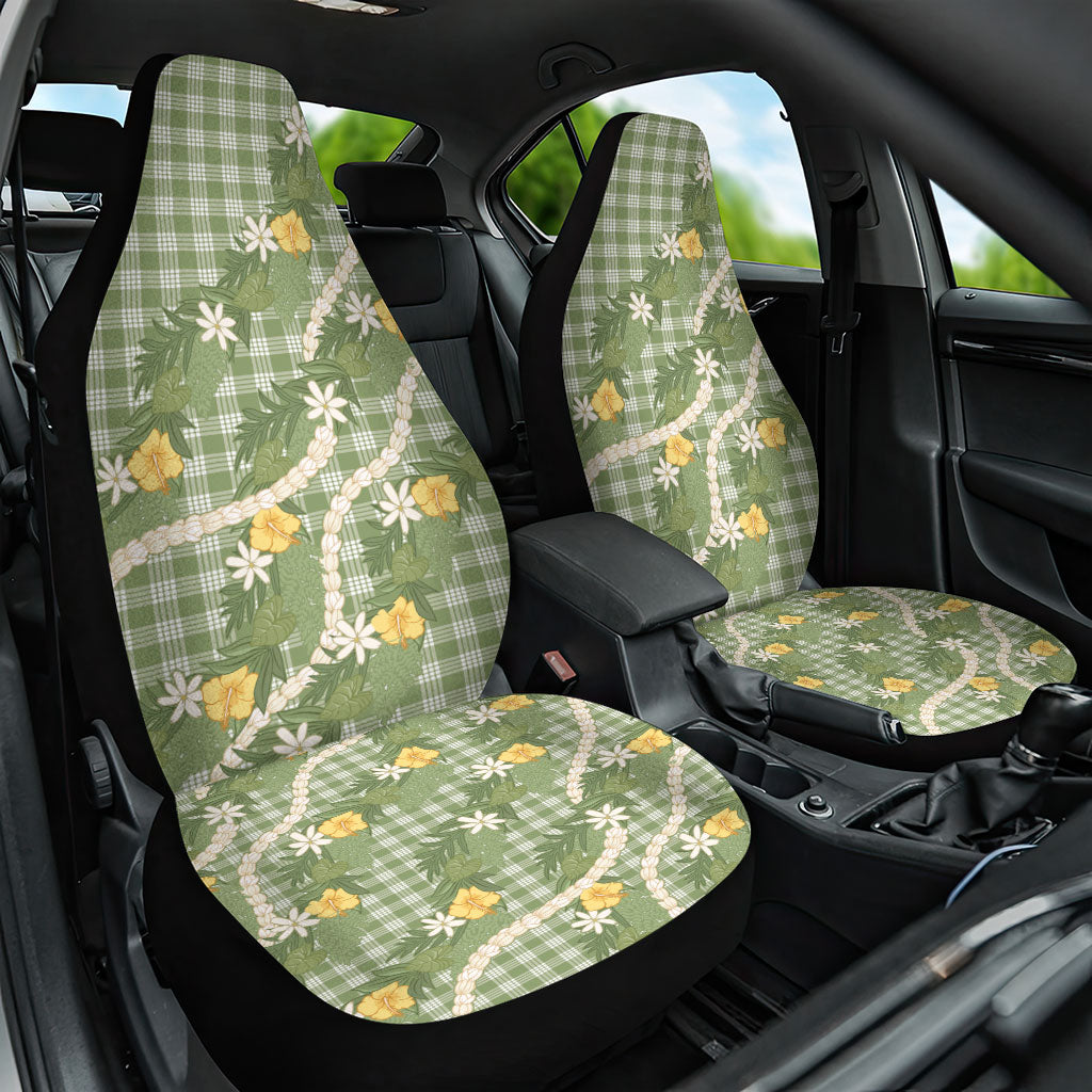 Aloha Puakenikeni Anthurium Pikake Lei Car Seat Cover Green Hawaiian Palaka Pattern