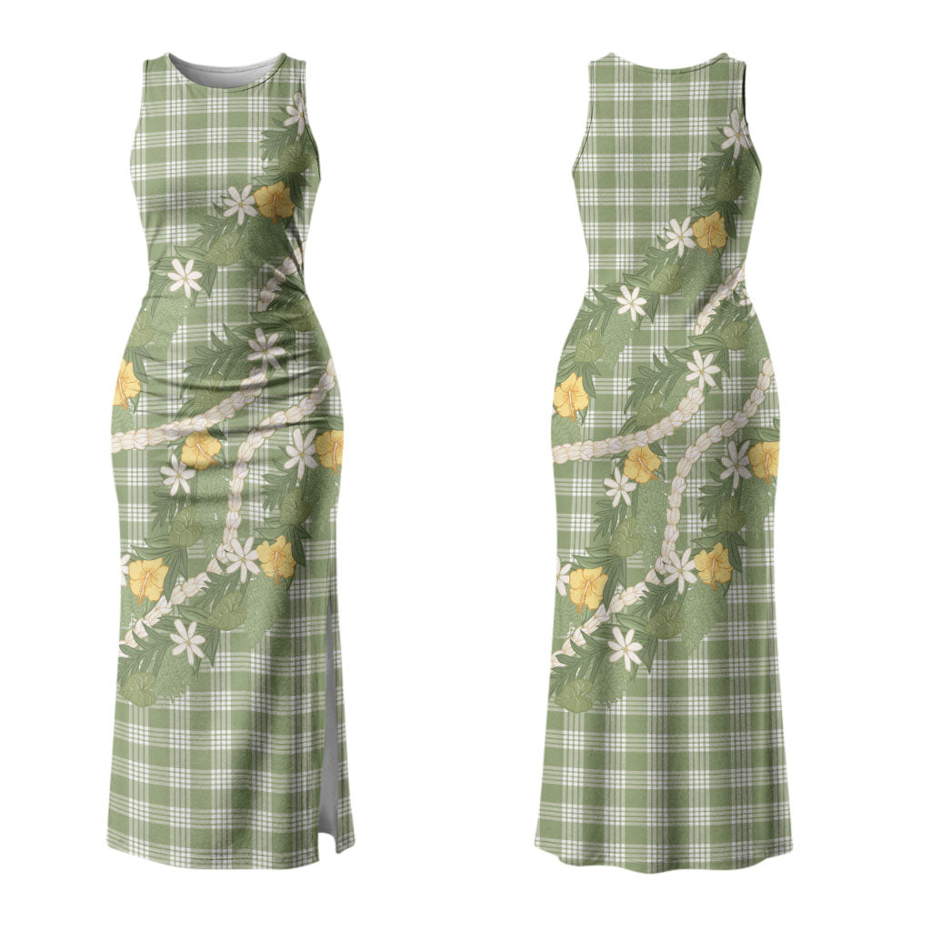 Aloha Puakenikeni Anthurium Pikake Lei Couples Matching Tank Maxi Dress and Hawaiian Shirt Green Hawaiian Palaka Pattern LT9 - Polynesian Pride