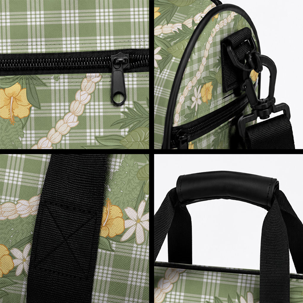 Aloha Puakenikeni Anthurium Pikake Lei Duffle Bag Green Hawaiian Palaka Pattern LT9 - Polynesian Pride