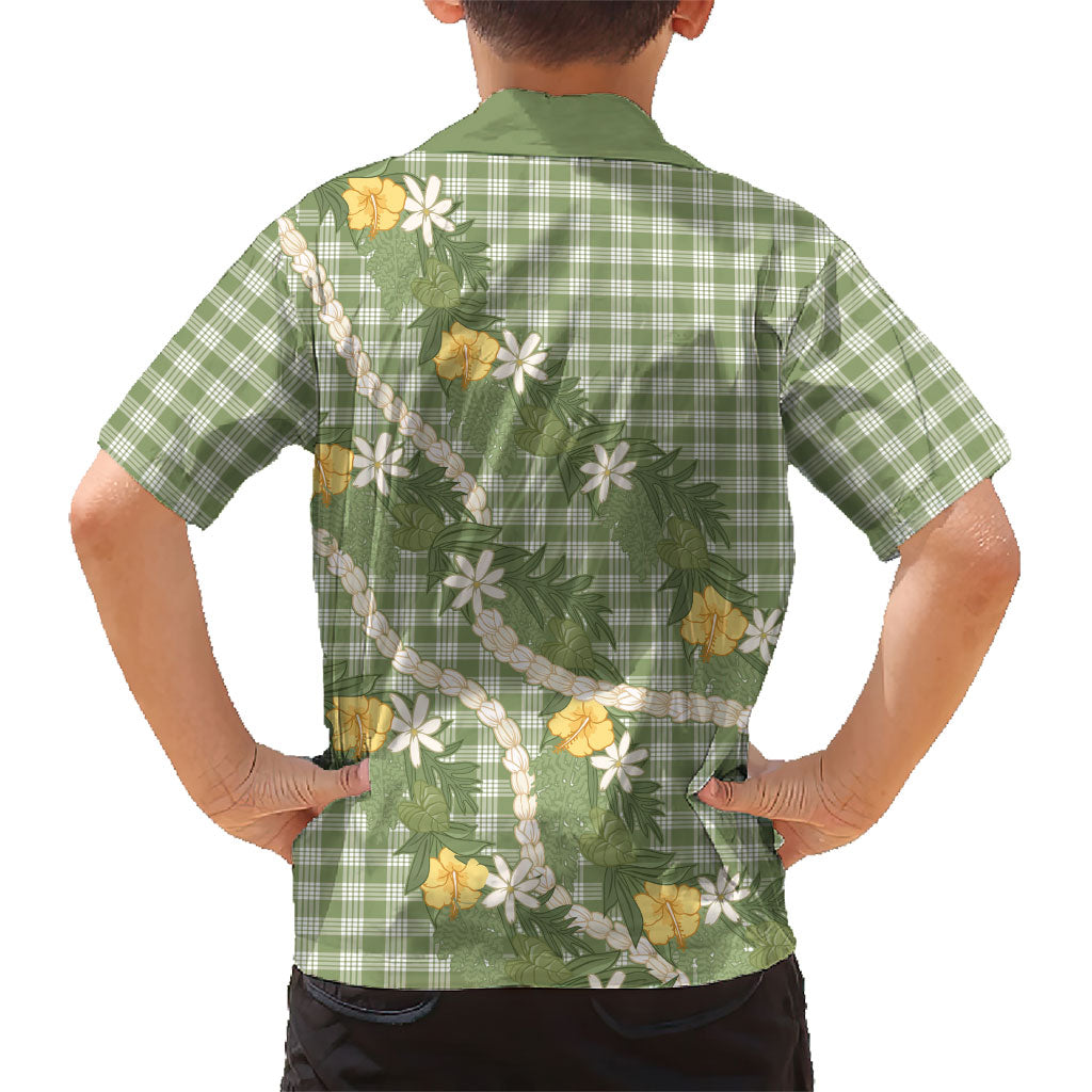 Aloha Puakenikeni Anthurium Pikake Lei Family Matching Mermaid Dress and Hawaiian Shirt Green Hawaiian Palaka Pattern LT9 - Polynesian Pride