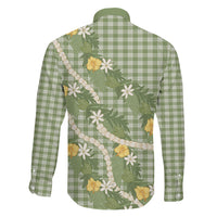Aloha Puakenikeni Anthurium Pikake Lei Family Matching Mermaid Dress and Hawaiian Shirt Green Hawaiian Palaka Pattern LT9 - Polynesian Pride