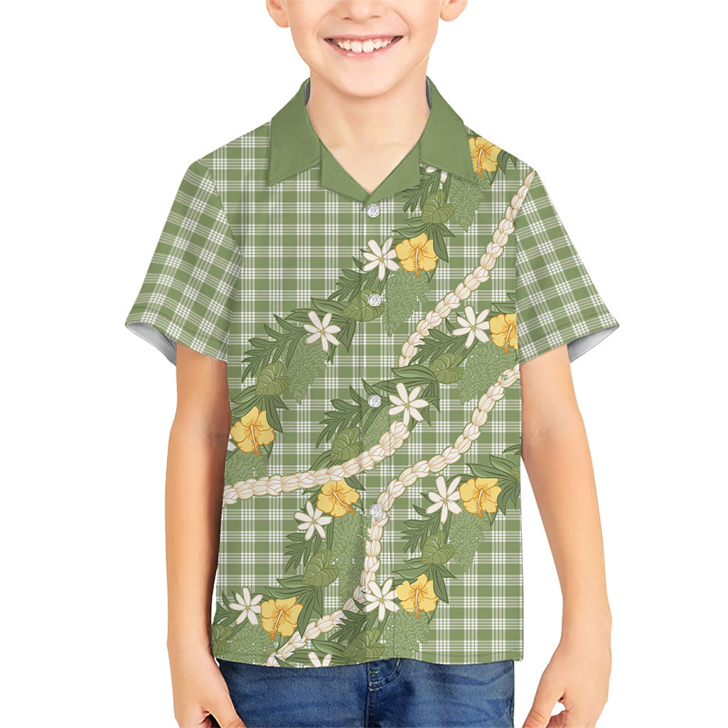 Aloha Puakenikeni Anthurium Pikake Lei Family Matching Mermaid Dress and Hawaiian Shirt Green Hawaiian Palaka Pattern LT9 Son's Shirt Green - Polynesian Pride