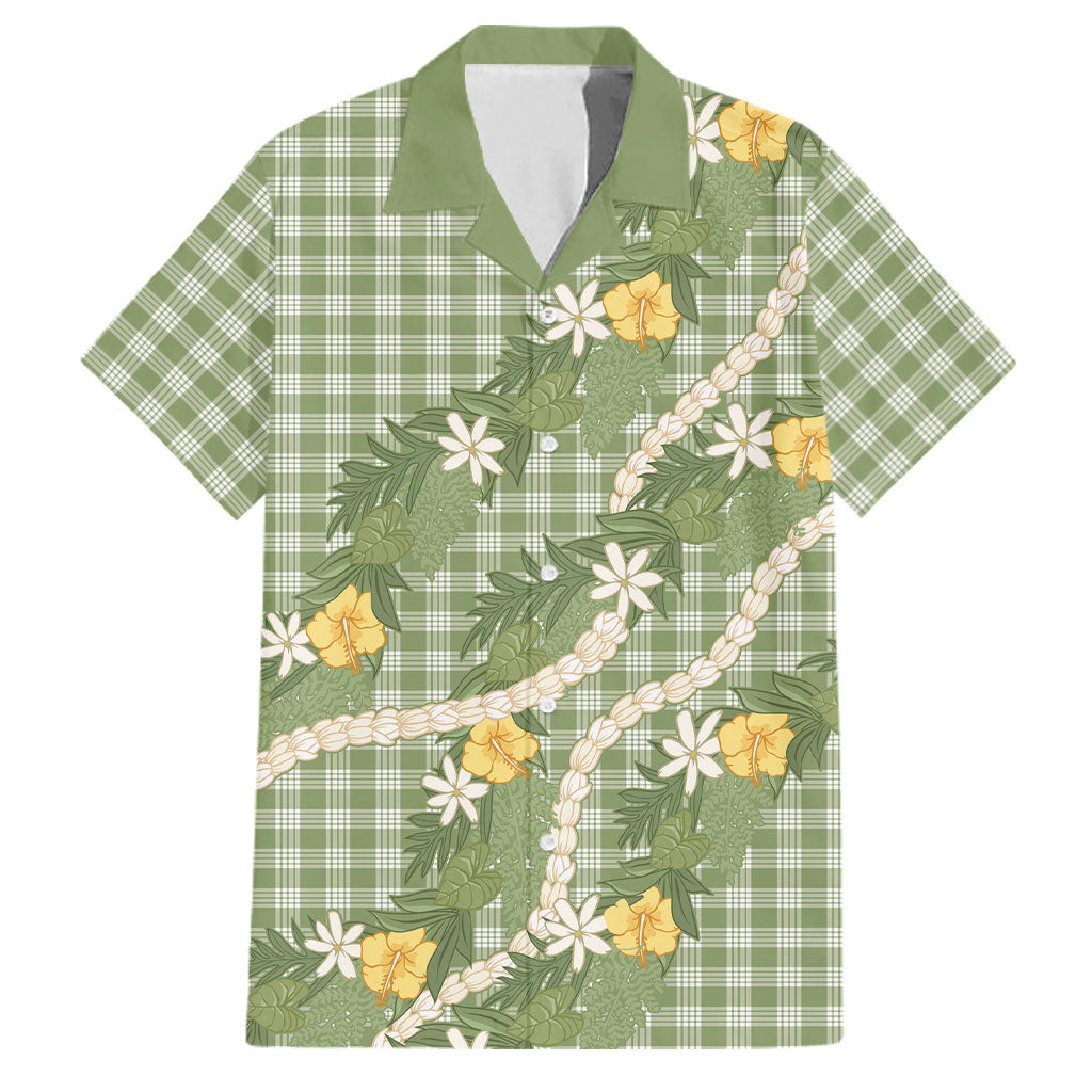 Aloha Puakenikeni Anthurium Pikake Lei Family Matching Off Shoulder Maxi Dress and Hawaiian Shirt Green Hawaiian Palaka Pattern LT9 Dad's Shirt - Short Sleeve Green - Polynesian Pride