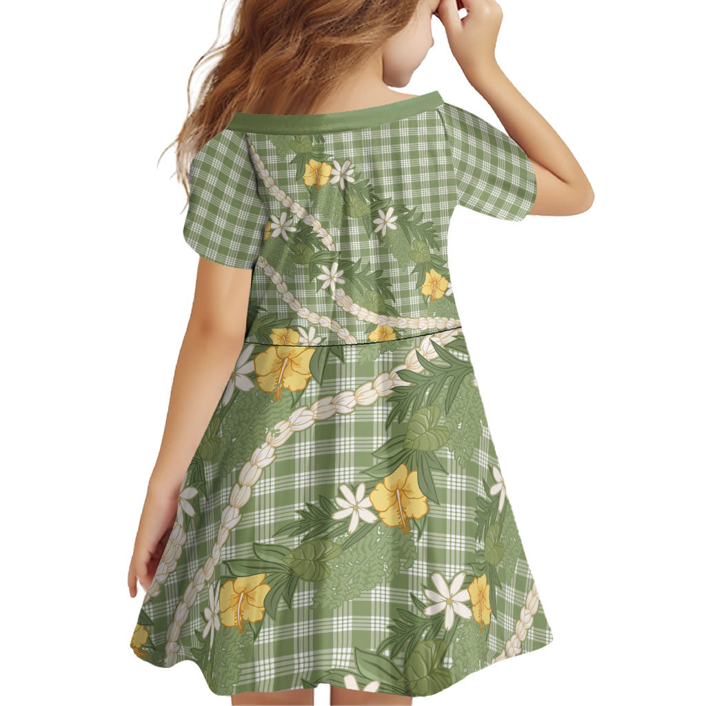 Aloha Puakenikeni Anthurium Pikake Lei Family Matching Off Shoulder Short Dress and Hawaiian Shirt Green Hawaiian Palaka Pattern LT9 - Polynesian Pride