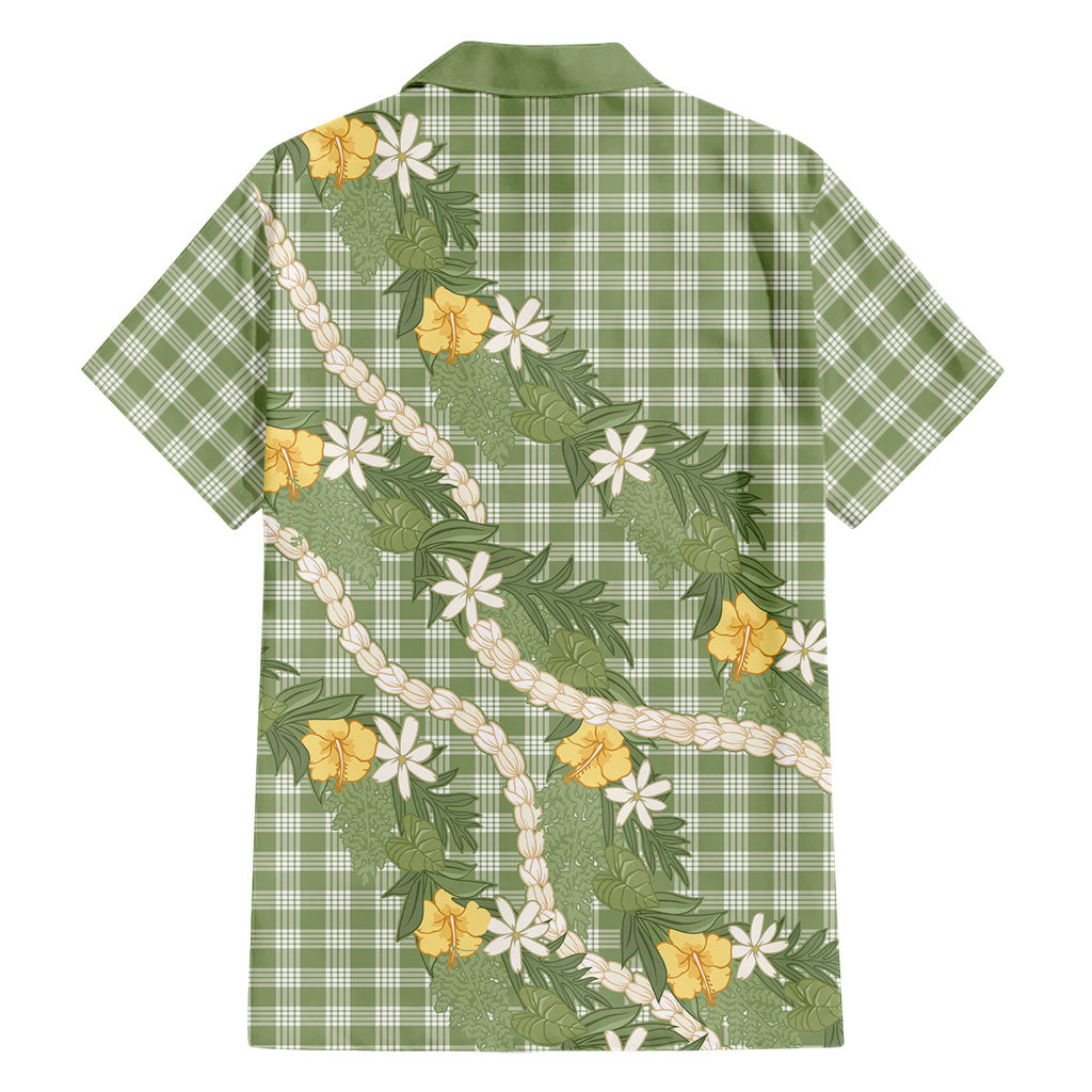 Aloha Puakenikeni Anthurium Pikake Lei Family Matching Off Shoulder Short Dress and Hawaiian Shirt Green Hawaiian Palaka Pattern LT9 - Polynesian Pride