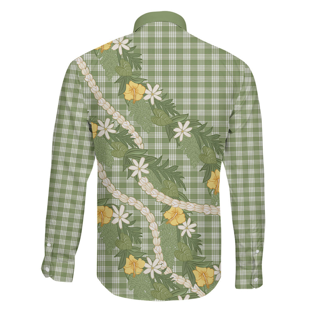 Aloha Puakenikeni Anthurium Pikake Lei Family Matching Off Shoulder Short Dress and Hawaiian Shirt Green Hawaiian Palaka Pattern LT9 - Polynesian Pride