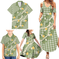 Aloha Puakenikeni Anthurium Pikake Lei Family Matching Summer Maxi Dress and Hawaiian Shirt Green Hawaiian Palaka Pattern LT9 - Polynesian Pride