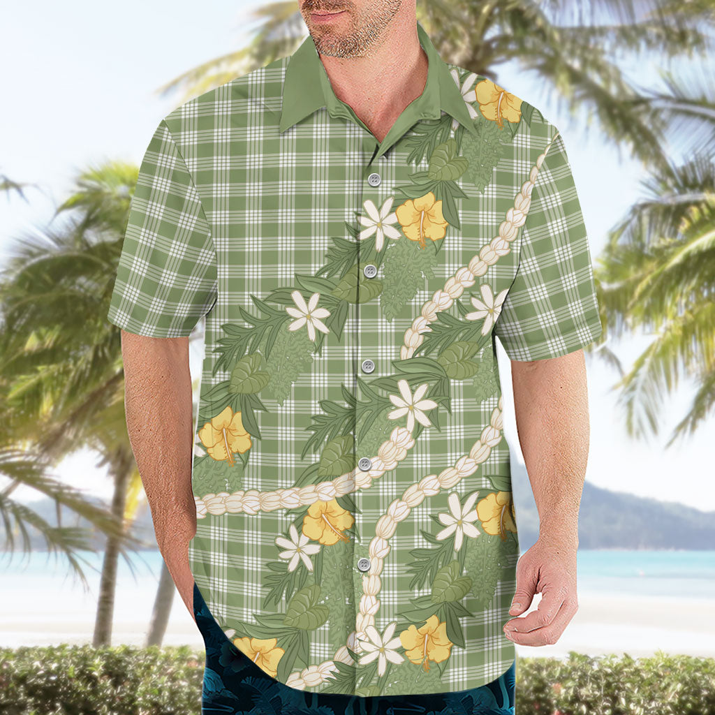 Aloha Puakenikeni Anthurium Pikake Lei Hawaiian Shirt Green Hawaiian Palaka Pattern