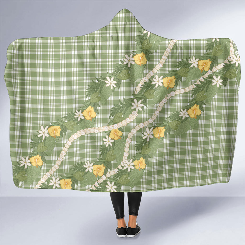 Aloha Puakenikeni Anthurium Pikake Lei Hooded Blanket Green Hawaiian Palaka Pattern