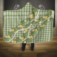 Aloha Puakenikeni Anthurium Pikake Lei Hooded Blanket Green Hawaiian Palaka Pattern