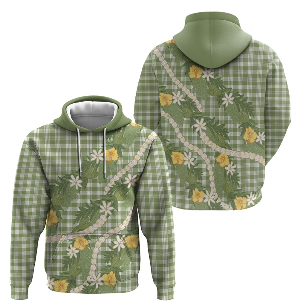 Aloha Puakenikeni Anthurium Pikake Lei Hoodie Green Hawaiian Palaka Pattern