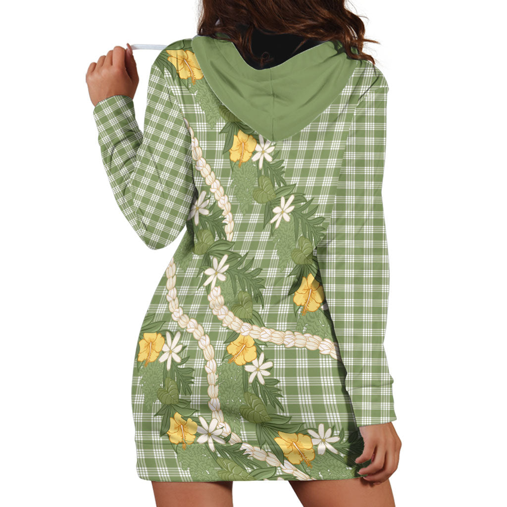 Aloha Puakenikeni Anthurium Pikake Lei Hoodie Dress Green Hawaiian Palaka Pattern