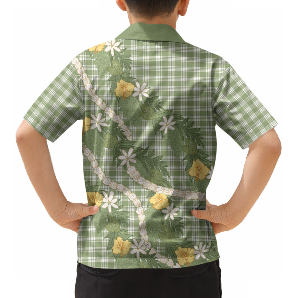 Aloha Puakenikeni Anthurium Pikake Lei Kid Hawaiian Shirt Green Hawaiian Palaka Pattern LT9 - Polynesian Pride