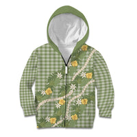 Aloha Puakenikeni Anthurium Pikake Lei Kid Hoodie Green Hawaiian Palaka Pattern
