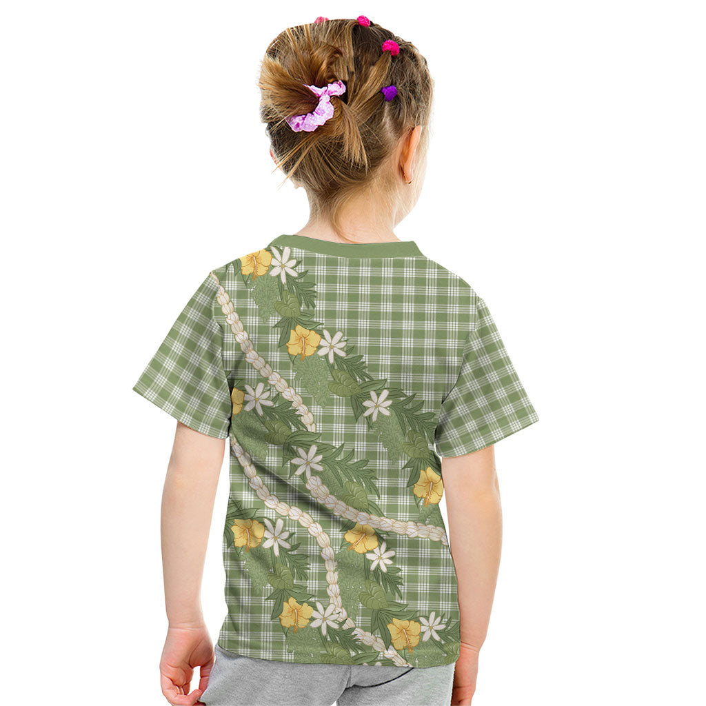 Aloha Puakenikeni Anthurium Pikake Lei Kid T Shirt Green Hawaiian Palaka Pattern