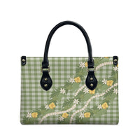 Aloha Puakenikeni Anthurium Pikake Lei Leather Bag Green Hawaiian Palaka Pattern
