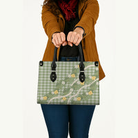 Aloha Puakenikeni Anthurium Pikake Lei Leather Bag Green Hawaiian Palaka Pattern