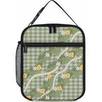 Aloha Puakenikeni Anthurium Pikake Lei Lunch Bag Green Hawaiian Palaka Pattern LT9 10.2 × 8.3 × 4.3 inch Green - Polynesian Pride