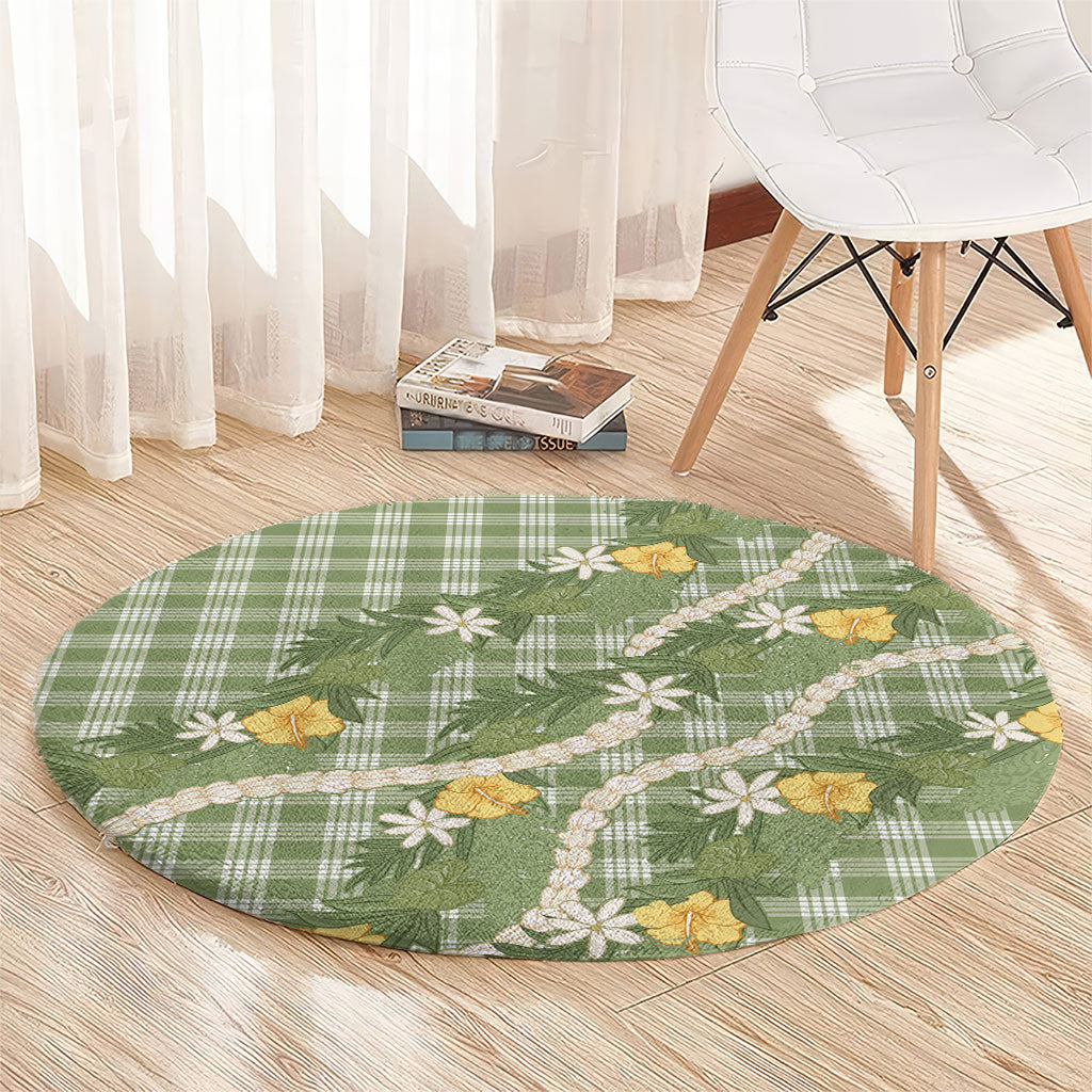 Aloha Puakenikeni Anthurium Pikake Lei Round Carpet Green Hawaiian Palaka Pattern