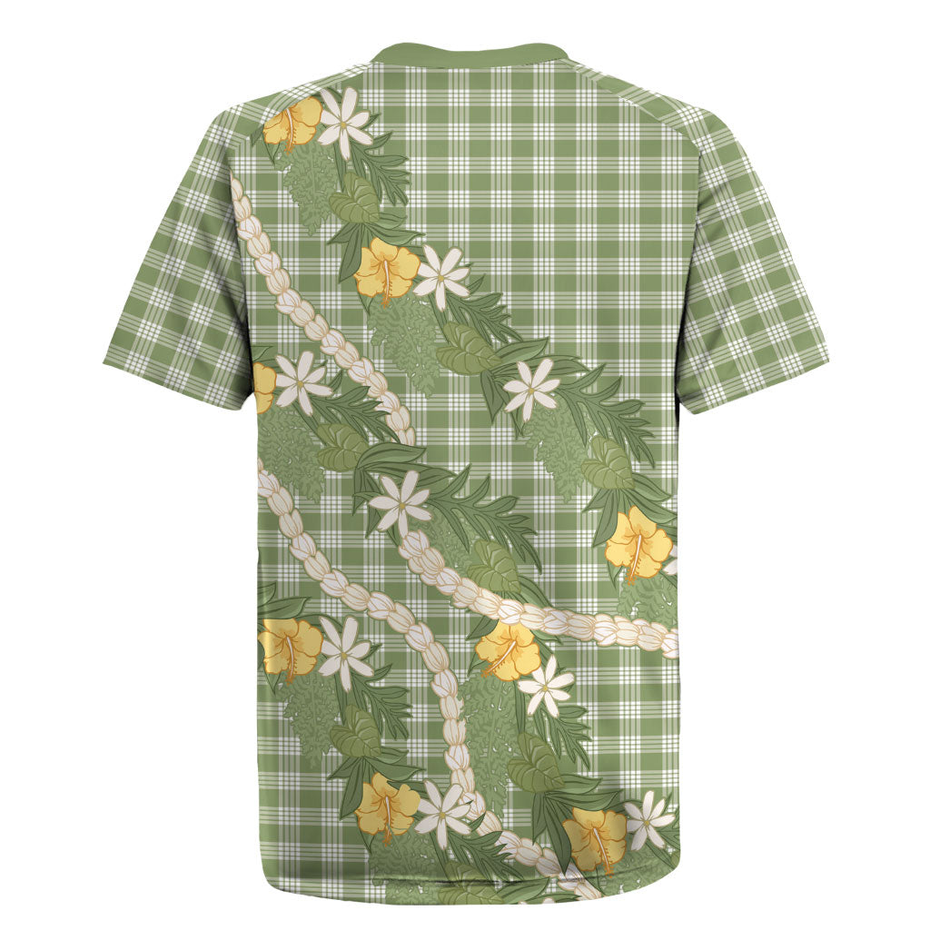 Aloha Puakenikeni Anthurium Pikake Lei Rugby Jersey Green Hawaiian Palaka Pattern LT9 - Polynesian Pride