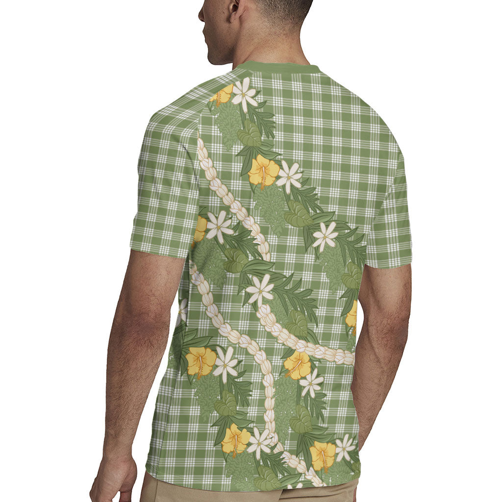 Aloha Puakenikeni Anthurium Pikake Lei Rugby Jersey Green Hawaiian Palaka Pattern LT9 - Polynesian Pride