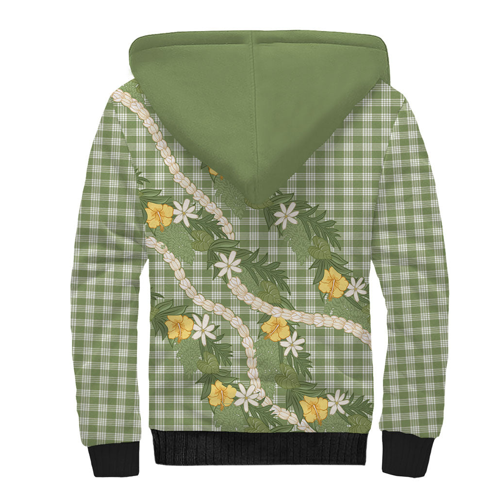 Aloha Puakenikeni Anthurium Pikake Lei Sherpa Hoodie Green Hawaiian Palaka Pattern