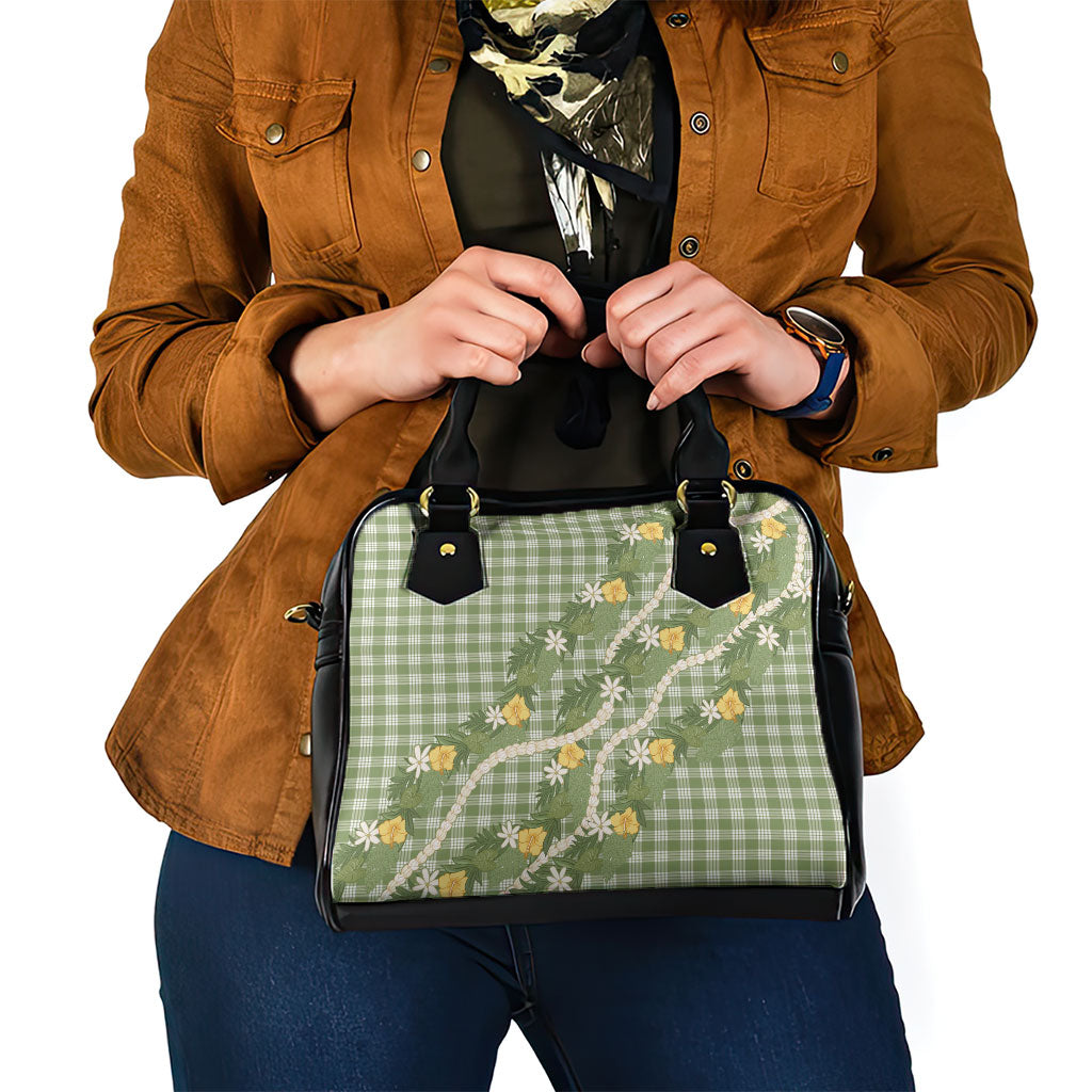 Aloha Puakenikeni Anthurium Pikake Lei Shoulder Handbag Green Hawaiian Palaka Pattern