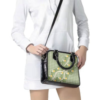 Aloha Puakenikeni Anthurium Pikake Lei Shoulder Handbag Green Hawaiian Palaka Pattern