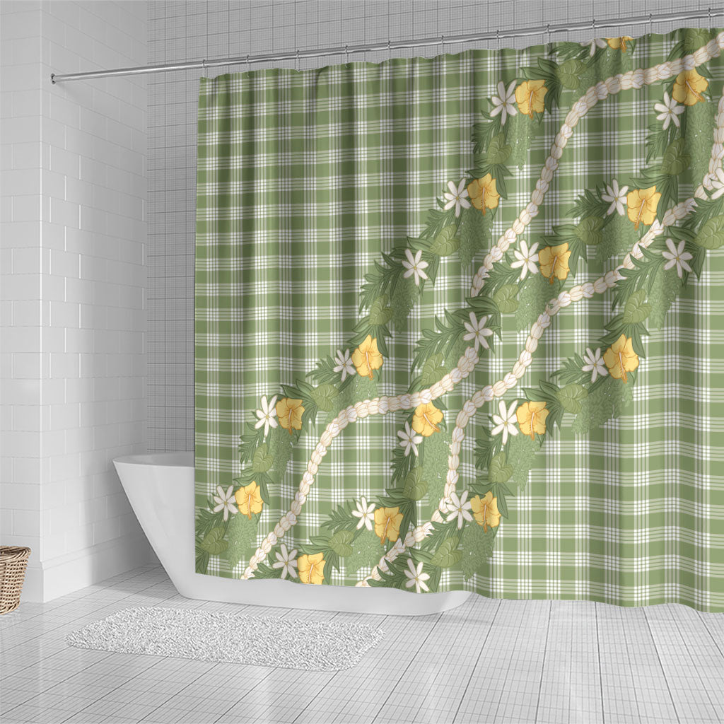 Aloha Puakenikeni Anthurium Pikake Lei Shower Curtain Green Hawaiian Palaka Pattern