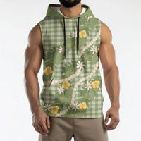 Aloha Puakenikeni Anthurium Pikake Lei Sleeveless Hoodie Green Hawaiian Palaka Pattern