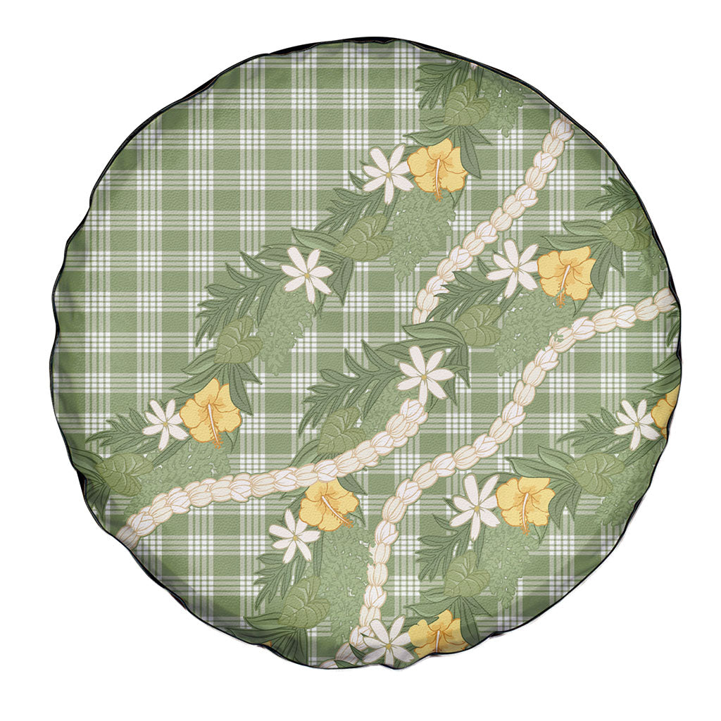 Aloha Puakenikeni Anthurium Pikake Lei Spare Tire Cover Green Hawaiian Palaka Pattern