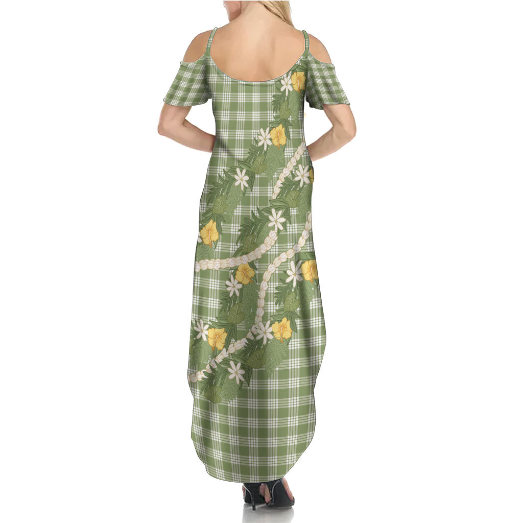 Aloha Puakenikeni Anthurium Pikake Lei Summer Maxi Dress Green Hawaiian Palaka Pattern