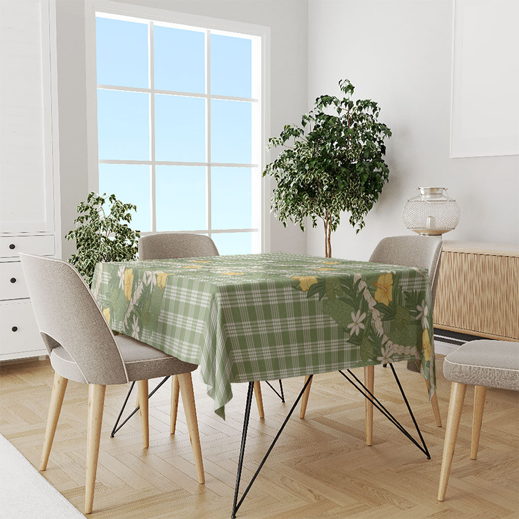 Aloha Puakenikeni Anthurium Pikake Lei Tablecloth Green Hawaiian Palaka Pattern