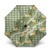 Aloha Puakenikeni Anthurium Pikake Lei Umbrella Green Hawaiian Palaka Pattern