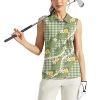Aloha Puakenikeni Anthurium Pikake Lei Women Sleeveless Polo Shirt Green Hawaiian Palaka Pattern