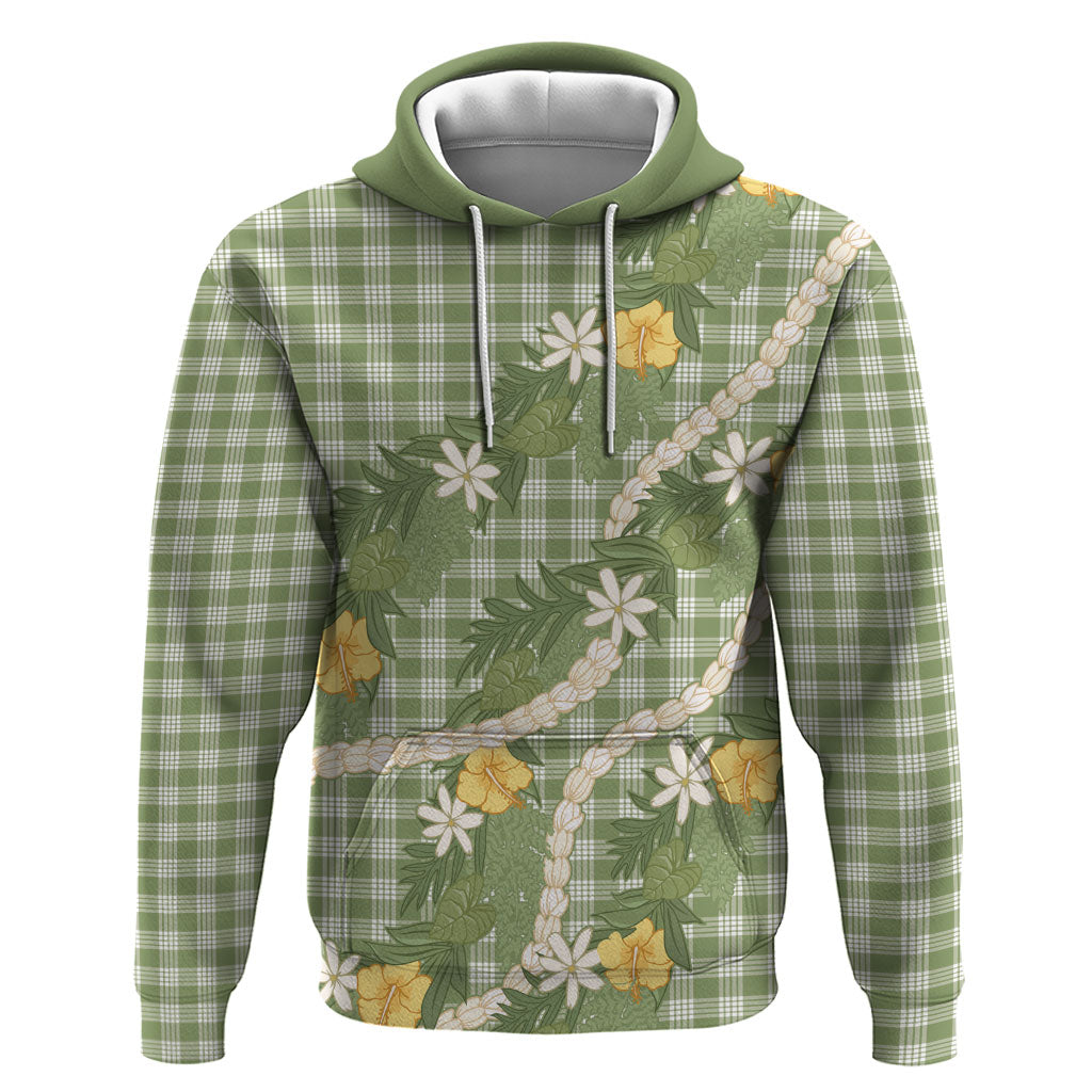 Aloha Puakenikeni Anthurium Pikake Lei Zip Hoodie Green Hawaiian Palaka Pattern