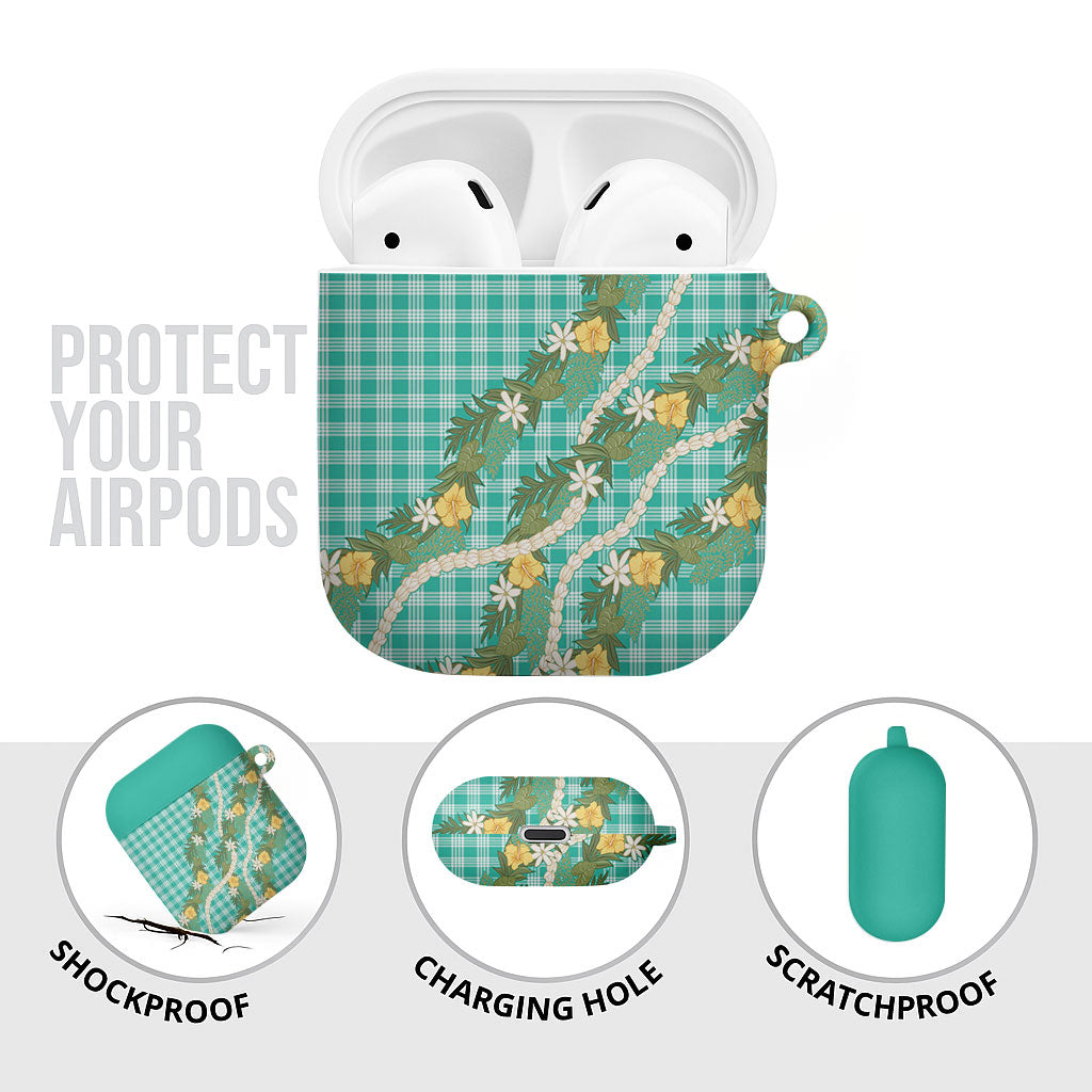 Aloha Puakenikeni Anthurium Pikake Lei AirPods Case Marine Hawaiian Palaka Pattern LT9 - Polynesian Pride