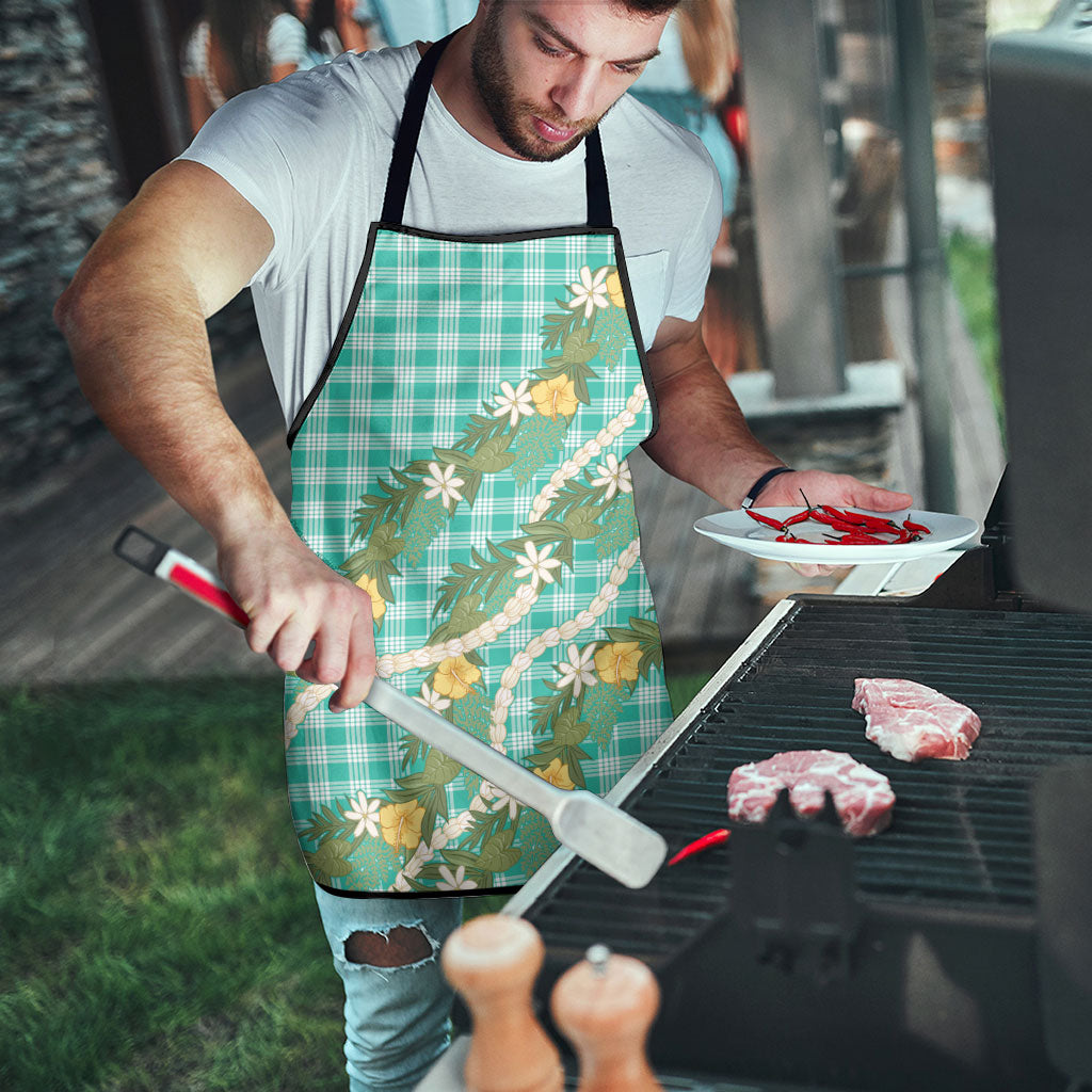 Aloha Puakenikeni Anthurium Pikake Lei Apron Marine Hawaiian Palaka Pattern