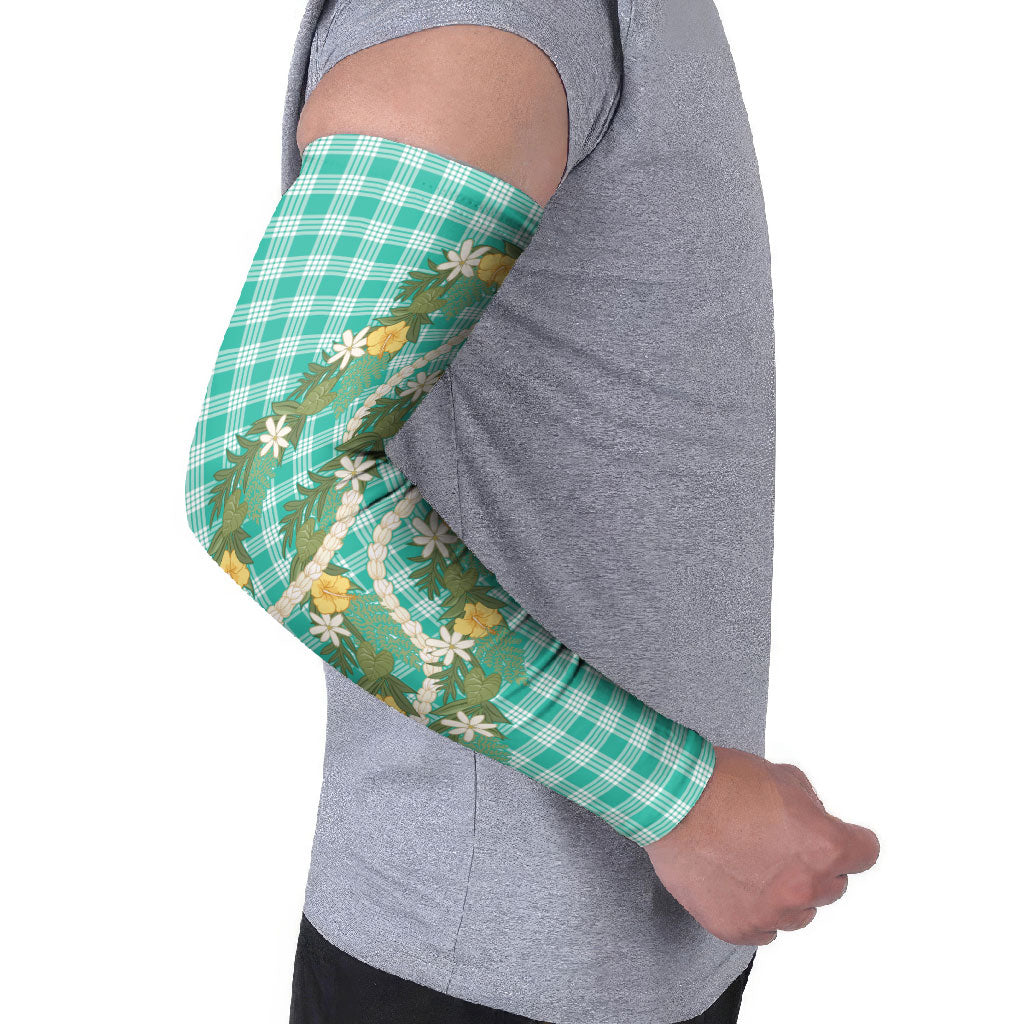 Aloha Puakenikeni Anthurium Pikake Lei Arm Sleeves Marine Hawaiian Palaka Pattern LT9 - Polynesian Pride
