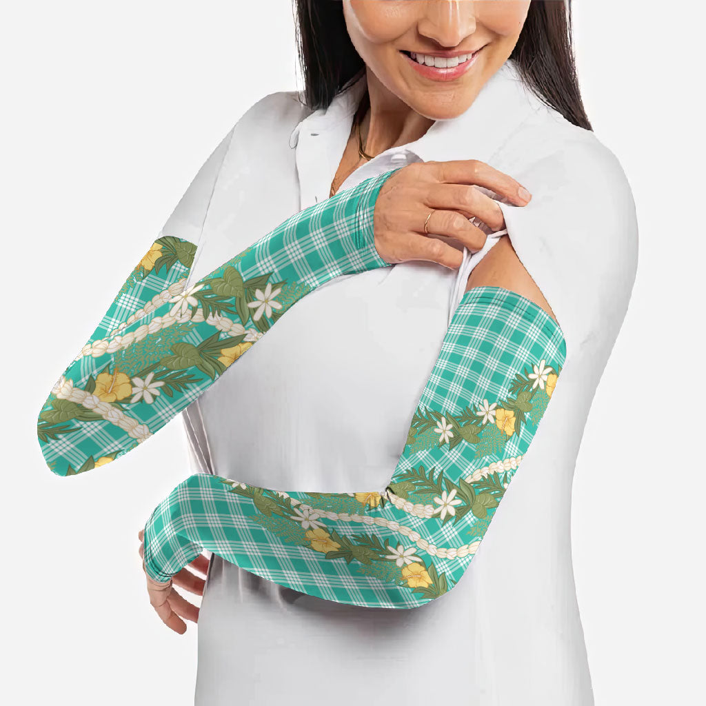 Aloha Puakenikeni Anthurium Pikake Lei Arm Sleeves Marine Hawaiian Palaka Pattern LT9 - Polynesian Pride